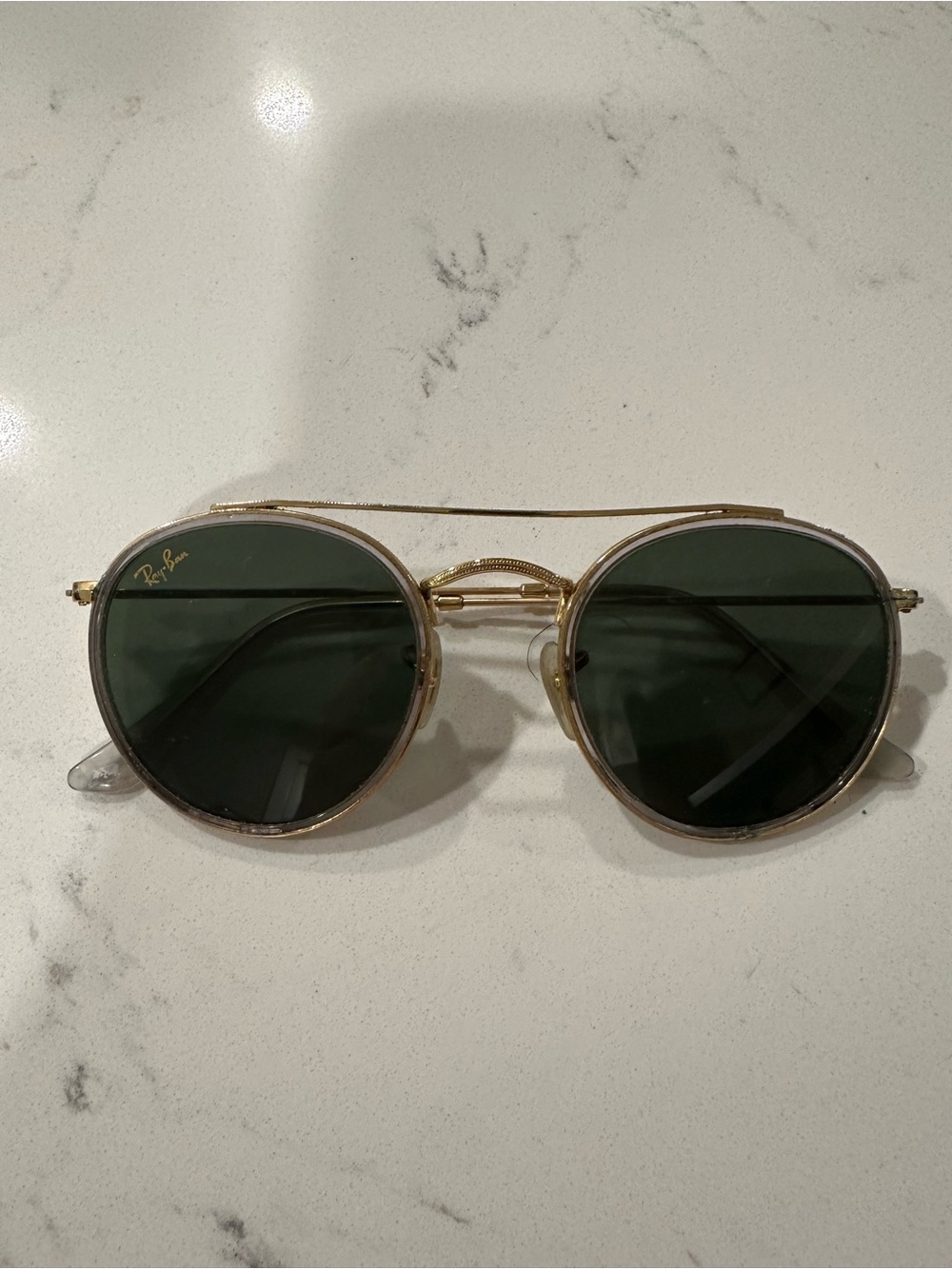 Ray-Ban Gold Frame Sunglasses with Dark Green Lenses